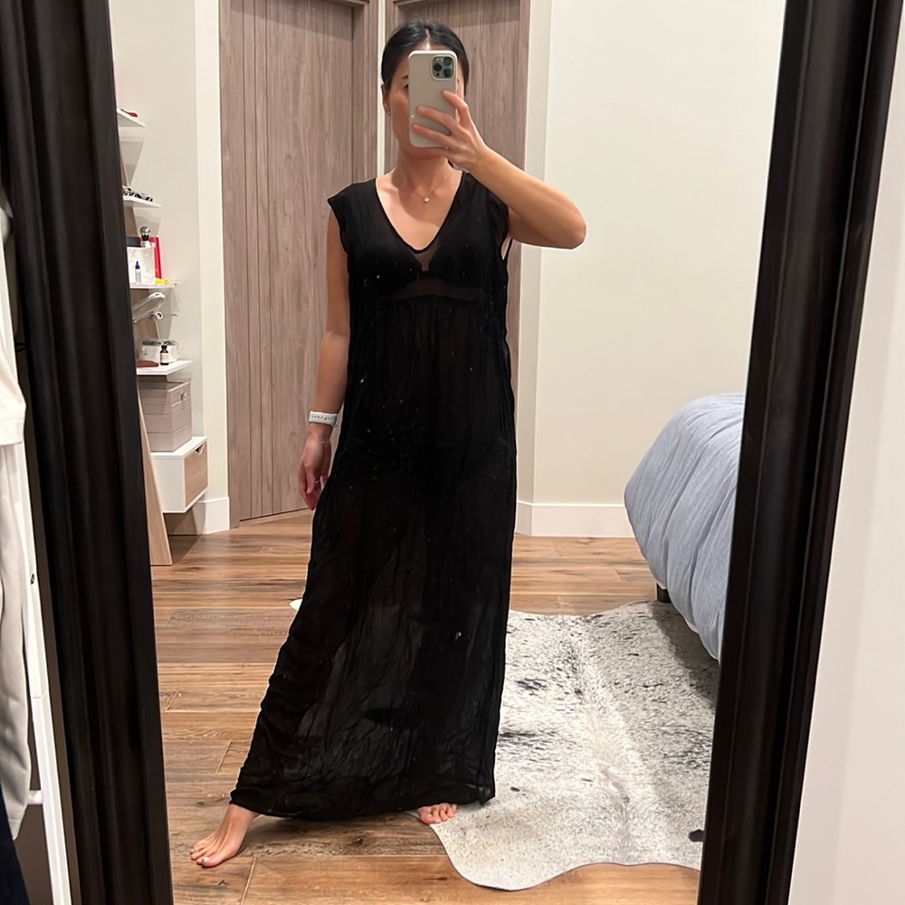 NWT LACAUSA “Elle” sheer maxi beach swim cover up dress S